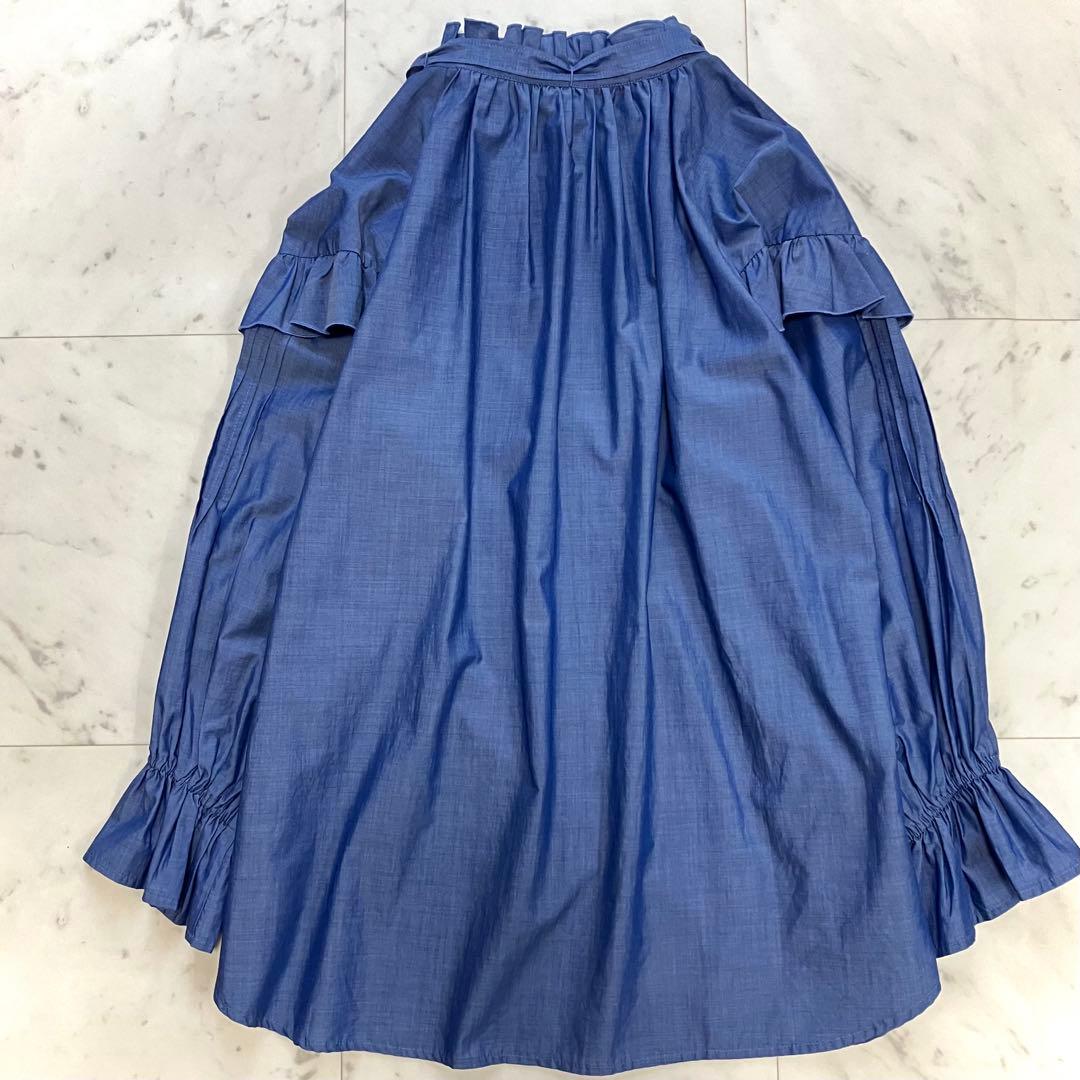 美品 カデュネ フリルボウタイブラウス 洗える ブルー