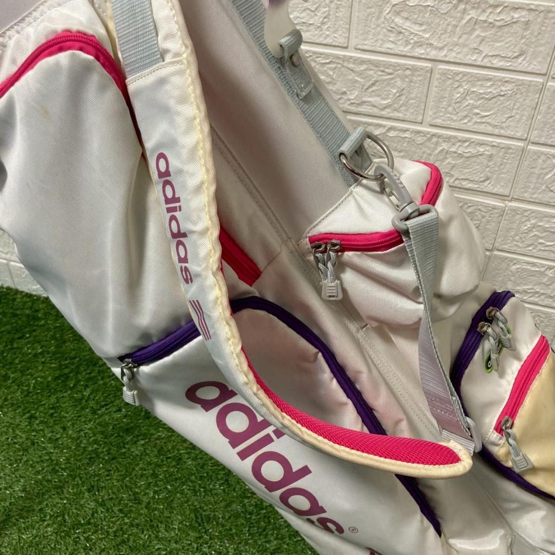 【美品】adidas レディース スタンド式 キャディバッグ 4分割 フード付