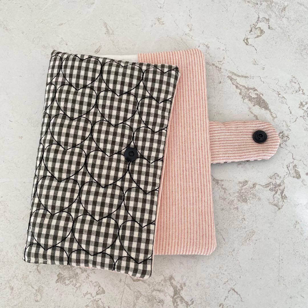 A6バインダー&バインダーカバーセット　韓国　ハートギンガムチェック　ブラック