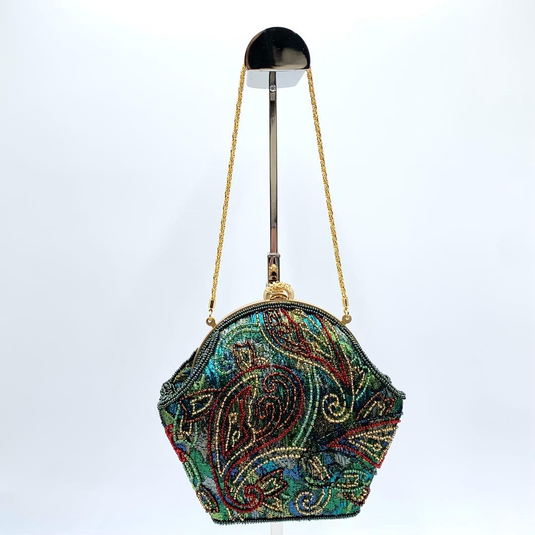 【美品】 ビーズ パーティ バッグ フォーマル カラフル ショルダー 軽量