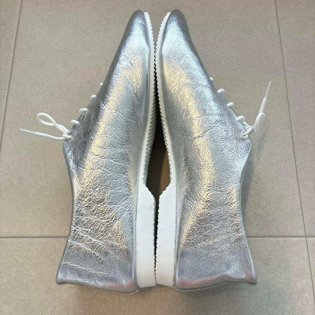 ほぼ新品　クラウン♡メタリック　レースアップ　レザー シューズ　シボ革　6
