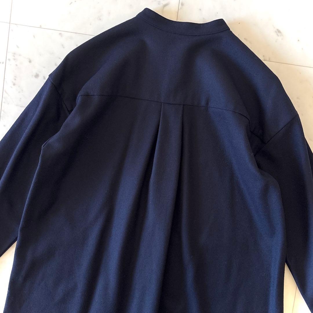 美品 セオリーリュクス ウールサキソニー ネイビー 38 チュニック丈 シャツ