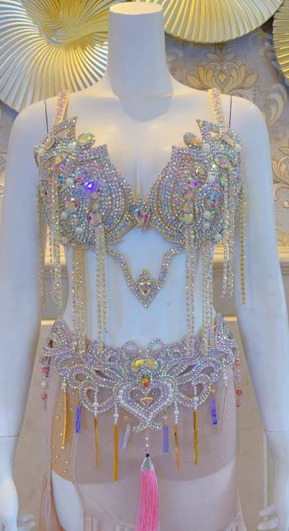 お得 美品一点物 ベリーダンス衣装 ブラスカートセット ピンクM コスチューム