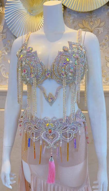 お得 美品一点物 ベリーダンス衣装 ブラスカートセット ピンクM コスチューム