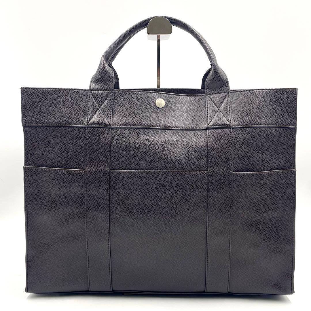 イヴ サン ローラン トートバッグ 大容量 オールレザー ビジネス ブラウン