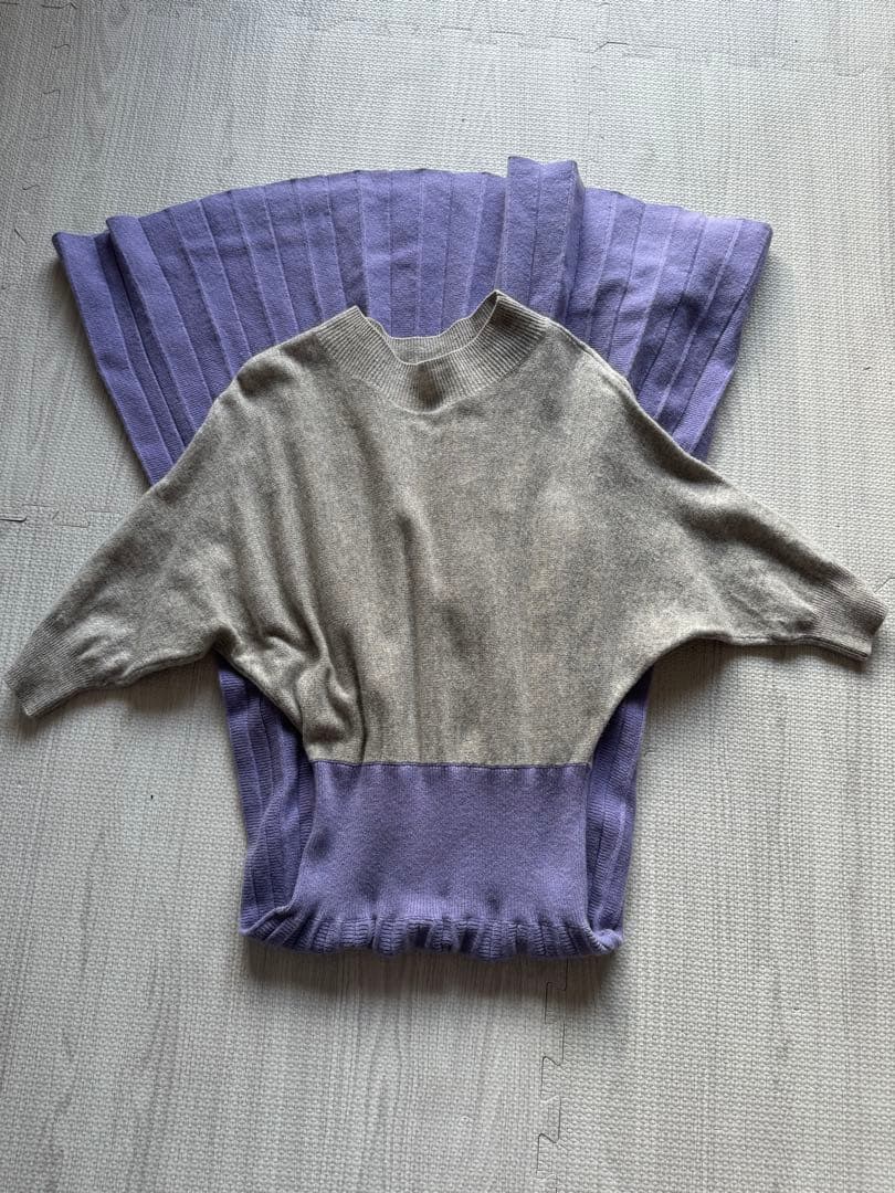 FRAY I.D 春 カシミヤ バイカラー ニット ロングワンピース 紫