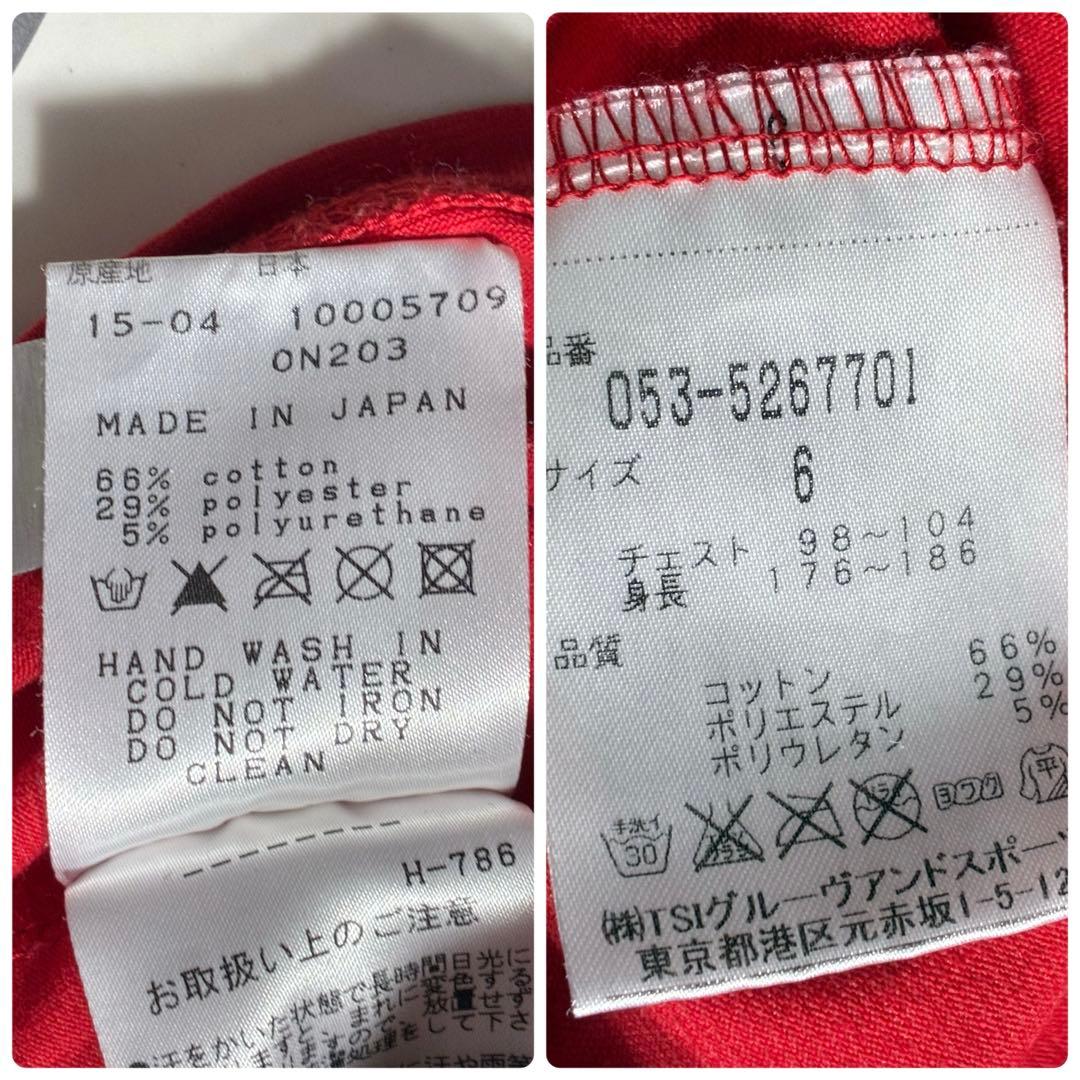 美品 (6)✨パーリーゲイツ モックネック 半袖シャツ デカロゴ ワッペン 赤