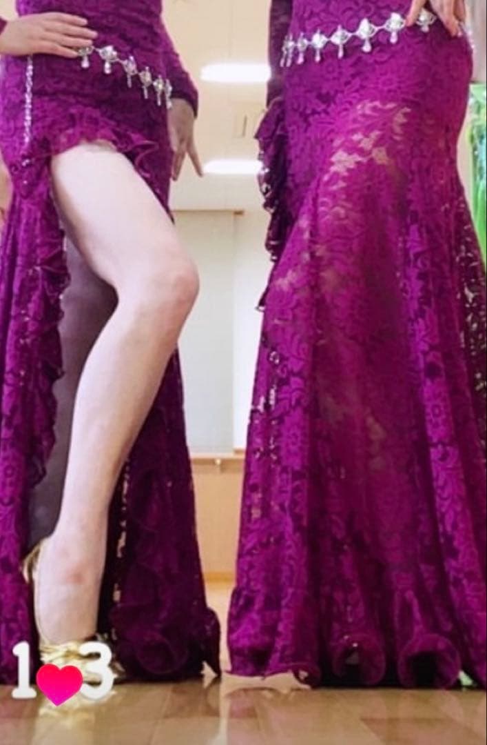 パープルレースドレス フリル付き(ベリーダンスレッスン着)