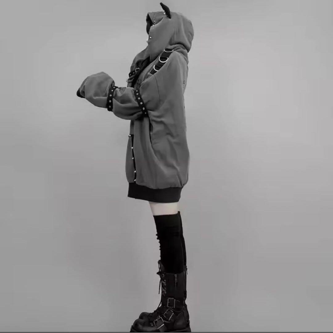 ディムモアール 猫耳フード付きグレーオーバーサイズパーカー
