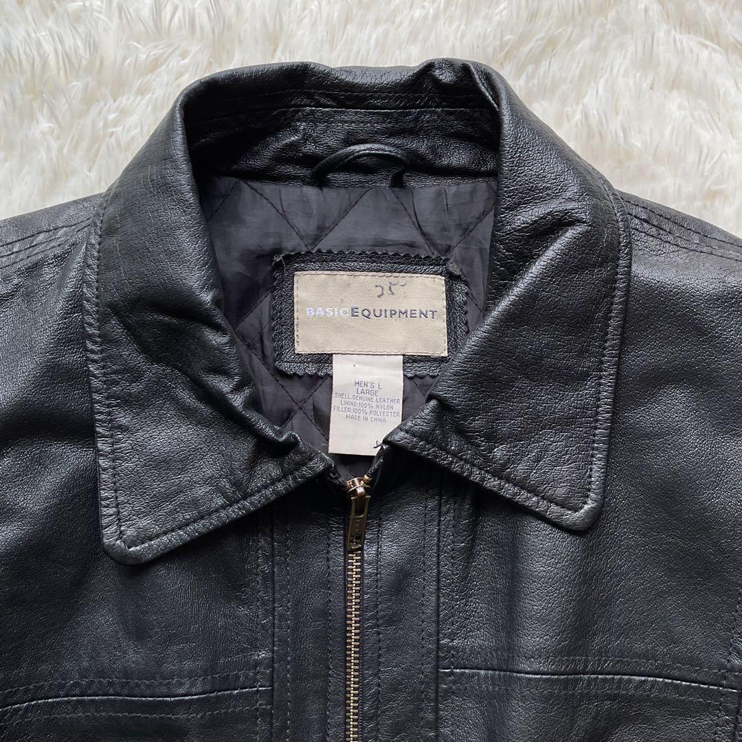 人気✨90's レザージャケット　本革　ボンバー　ブラック　襟付 大きい　L