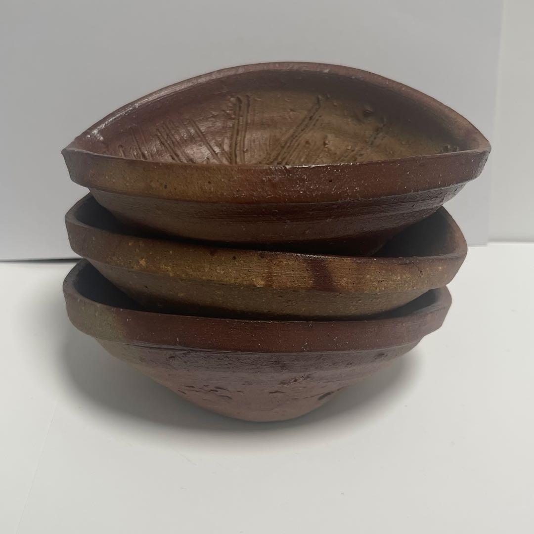 備前焼　櫛目楕円鉢　3客
