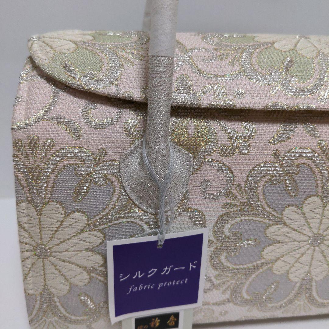 和装バッグ　かぶせ　七宝つなぎ　シルバー　利休バック　ガード加工済　衿秀　和想庵