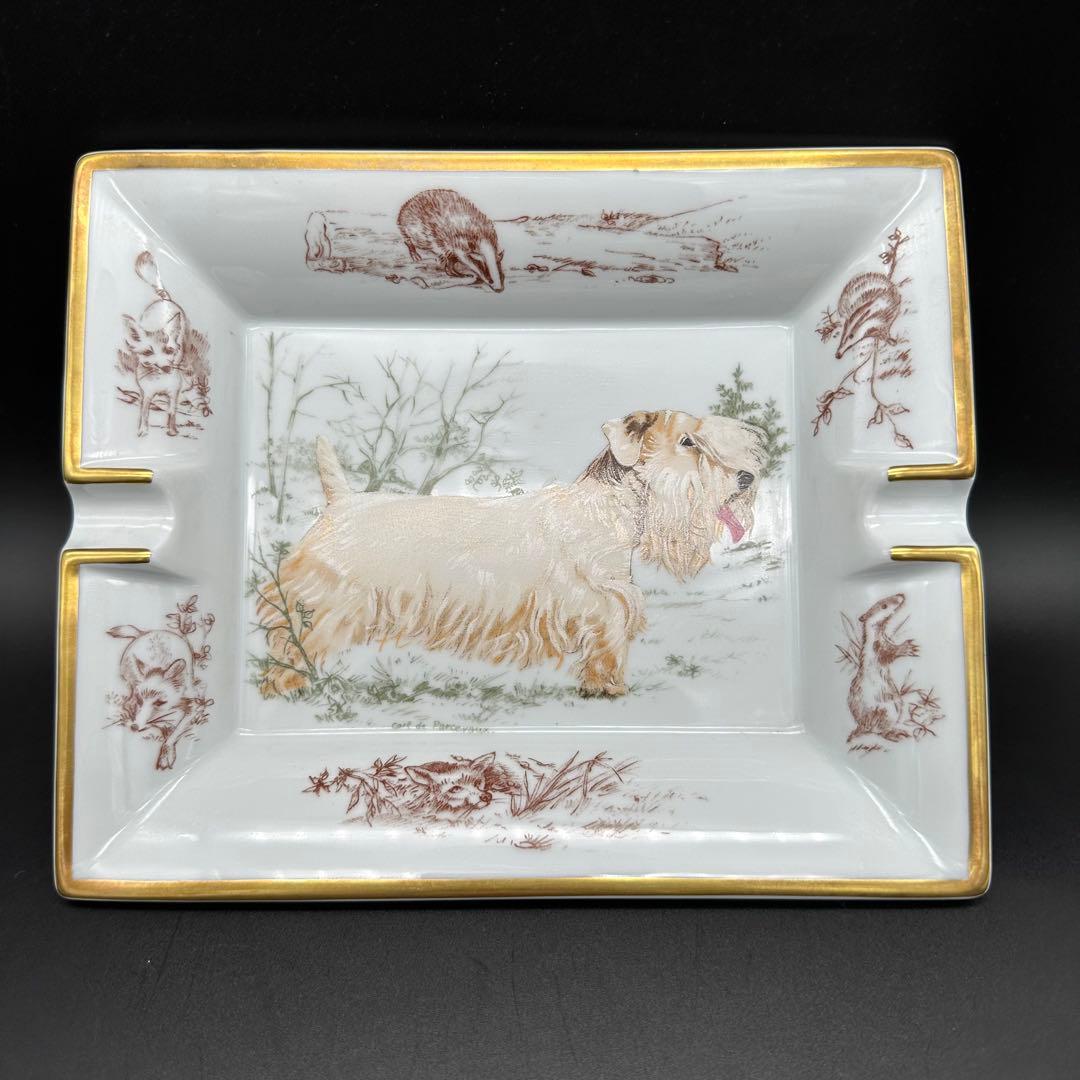 【美品】Hermes エルメス 置き灰皿 小物入れ テリア 狩猟犬 狩り