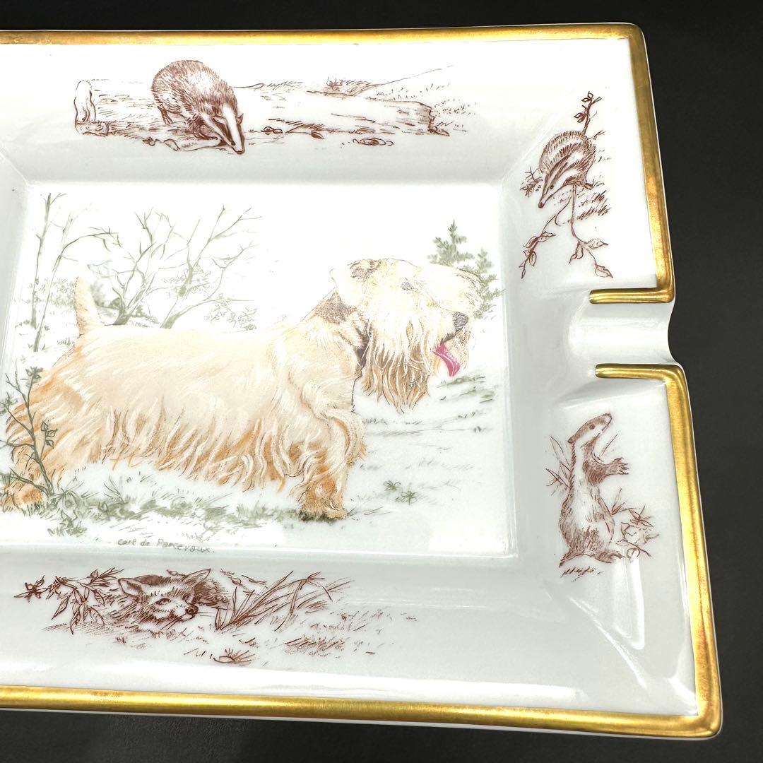 【美品】Hermes エルメス 置き灰皿 小物入れ テリア 狩猟犬 狩り