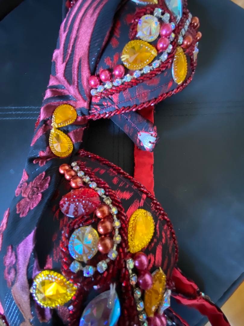 ベリーダンス セットアップ 赤黒花柄 HANANデザイン