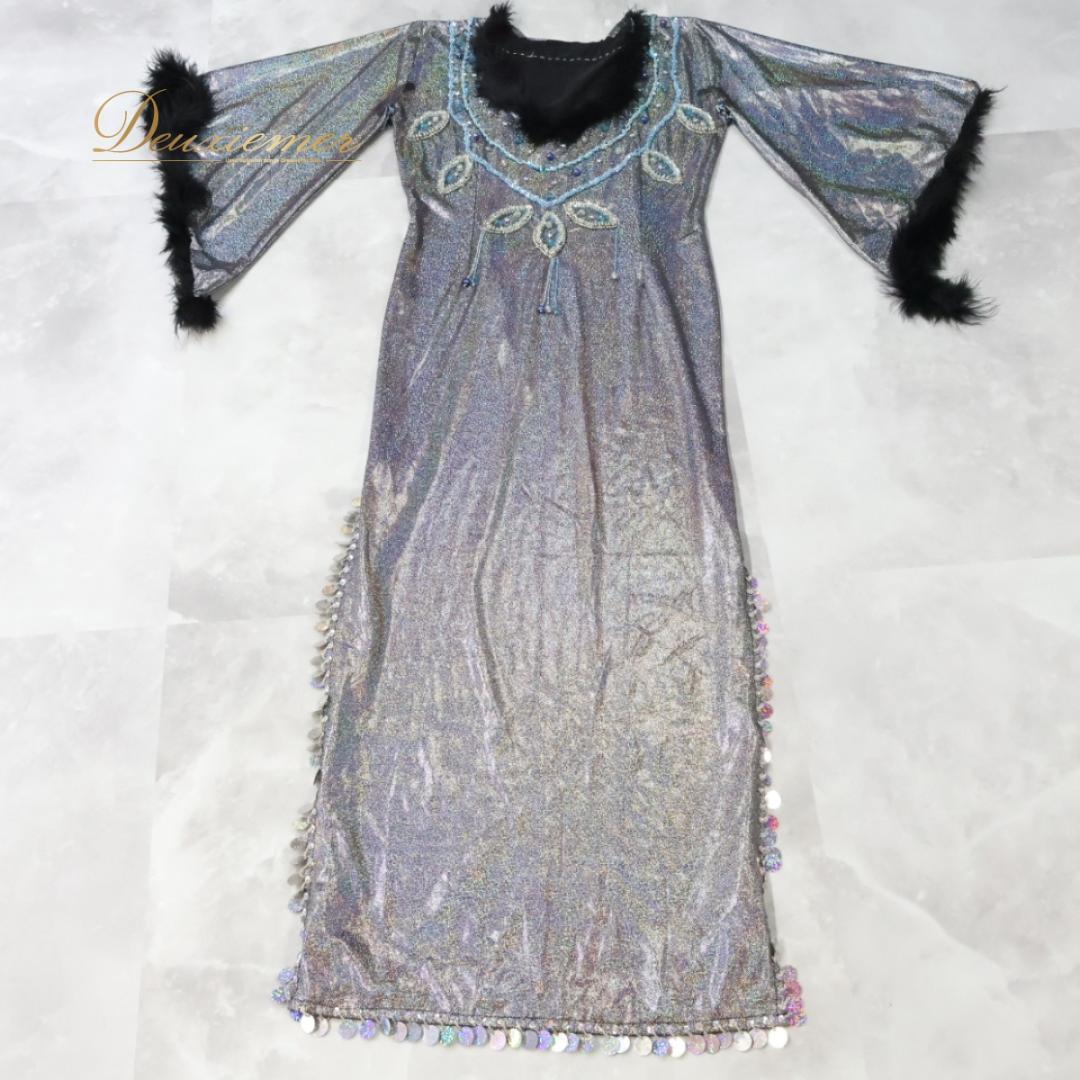 【ベリーダンス用衣装】シルバー サイーディドレス ワンピース ドレス ラメ