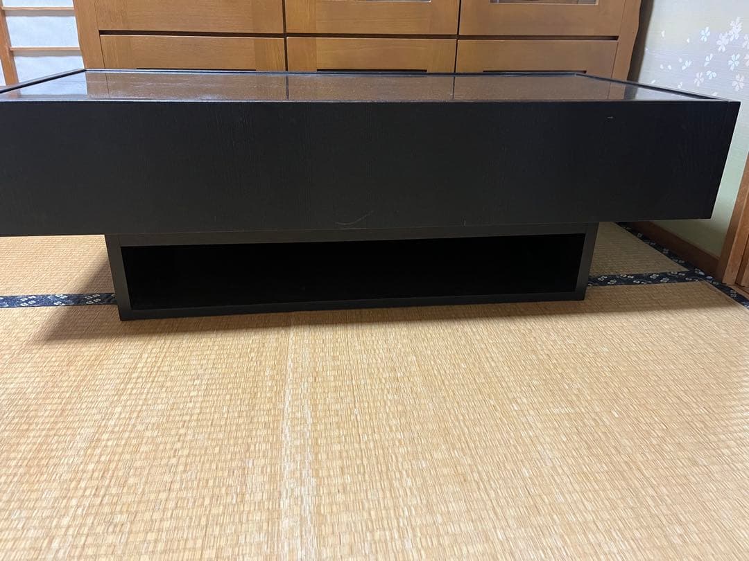 【たくや】 黒いガラス天板キャビネット 中型 2引き出し