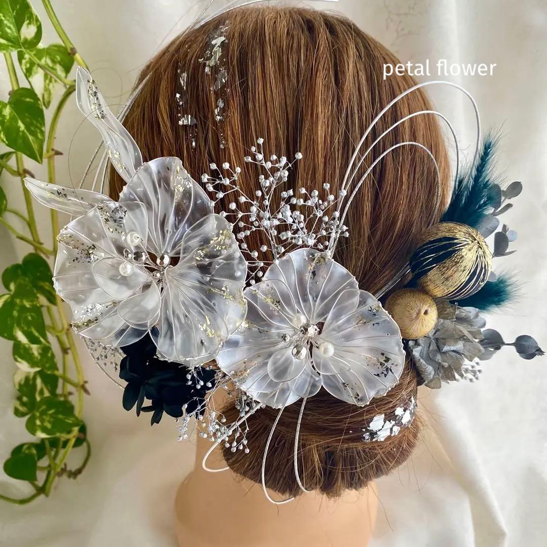 髪飾り　胡蝶蘭　アメリカンフラワー　ディップフラワー　ブラック　黒　成人式　結婚