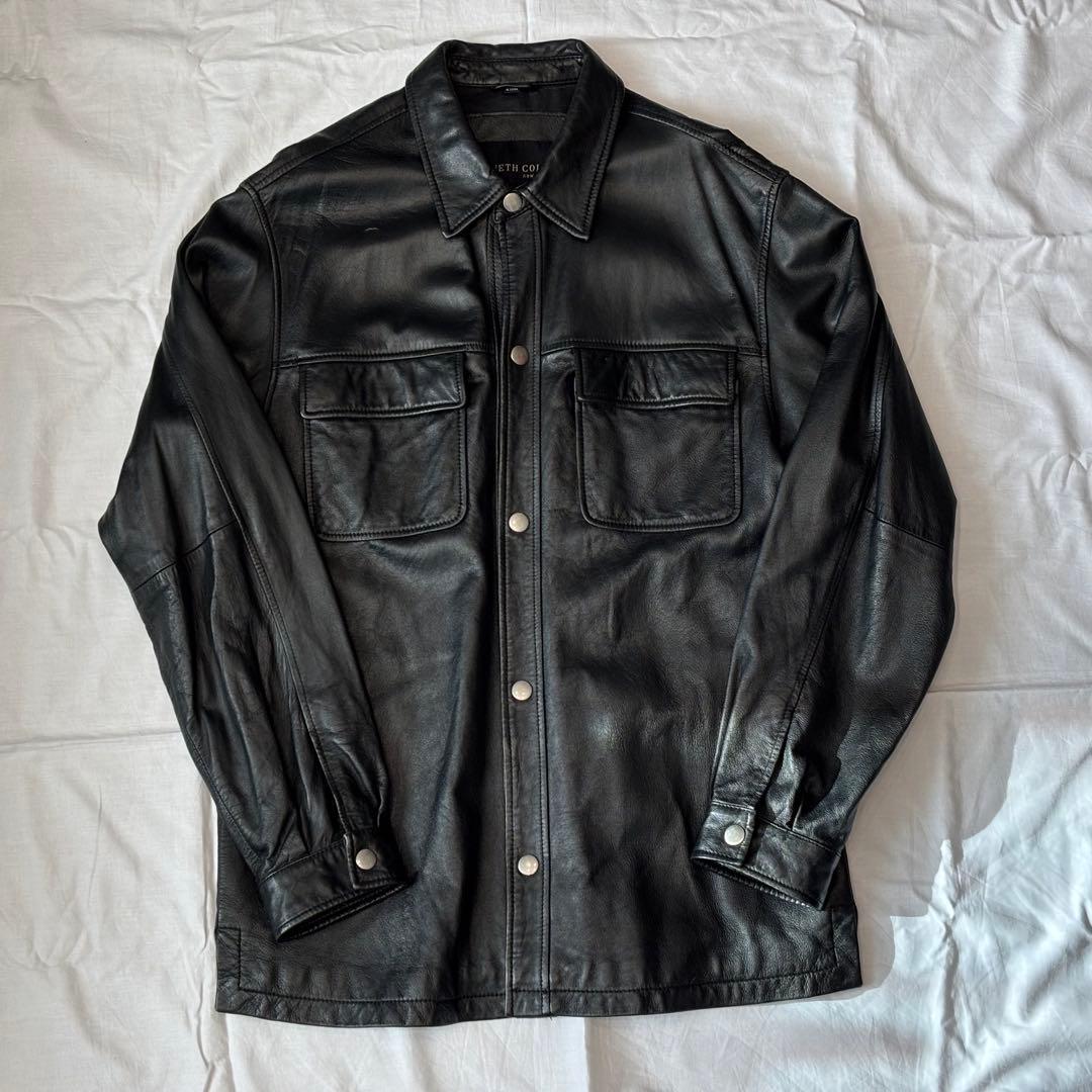 ヴィンテージ レザー シャツ ジャケット ブラック M〜L相当