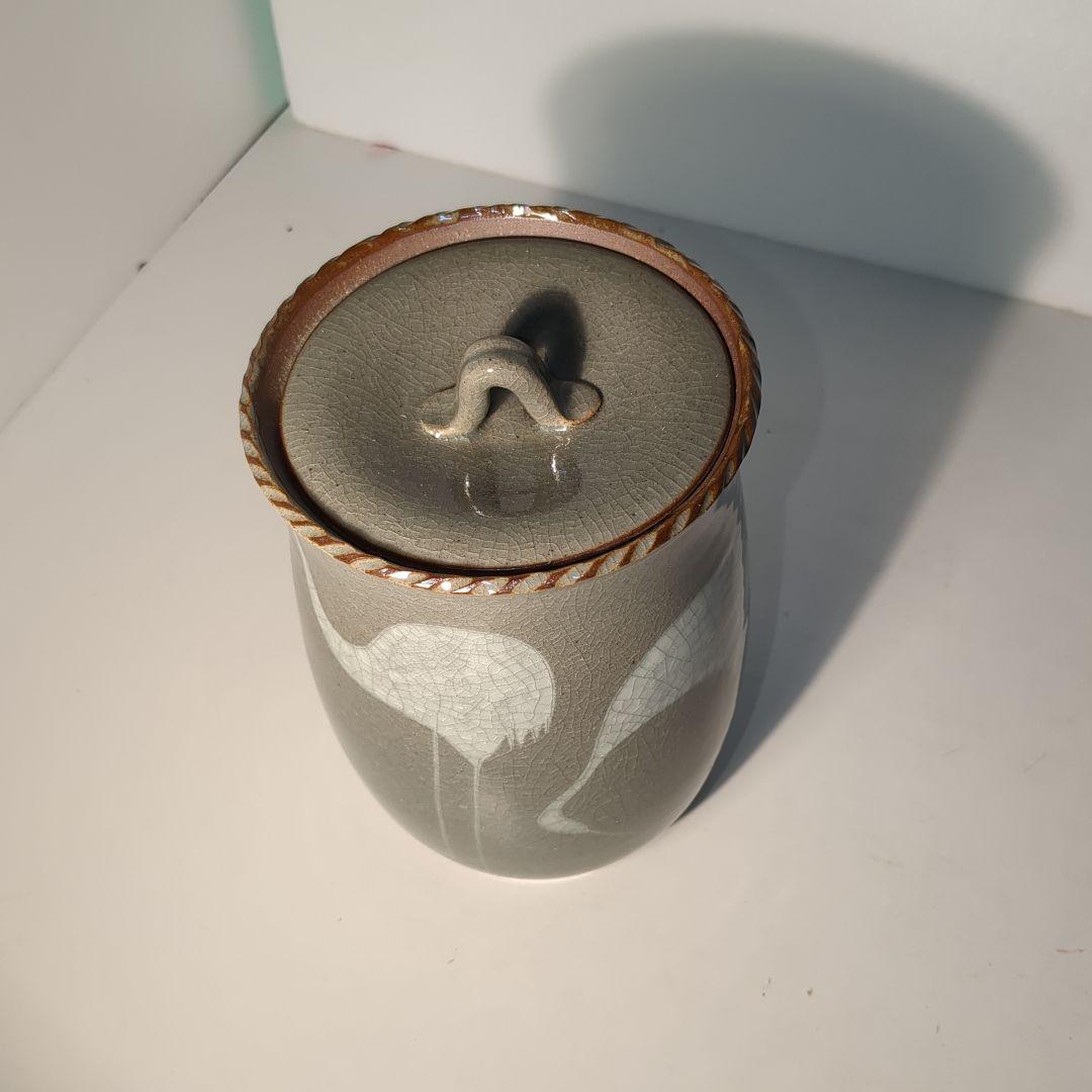 美品　水指　陶器　鶴　茶道具