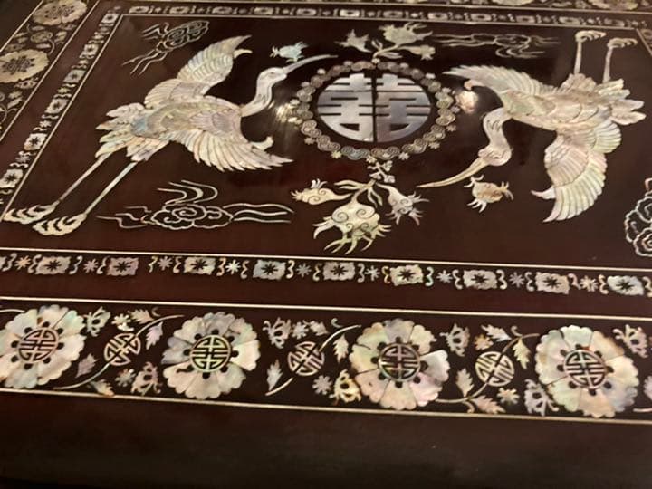 ローテーブル　高級アンティーク　螺鈿　貝細工　折り畳める　送料込