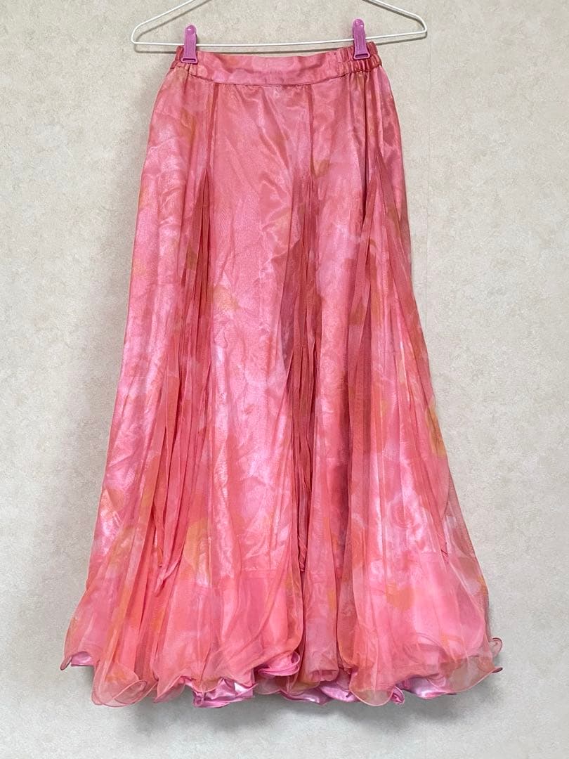 ピンク シフォン フレアスカート