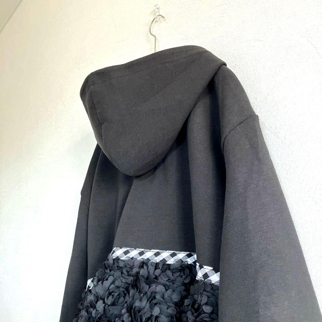 美品　make-ai フラワーチュールパーカー　チェック　ペプラム　フリル