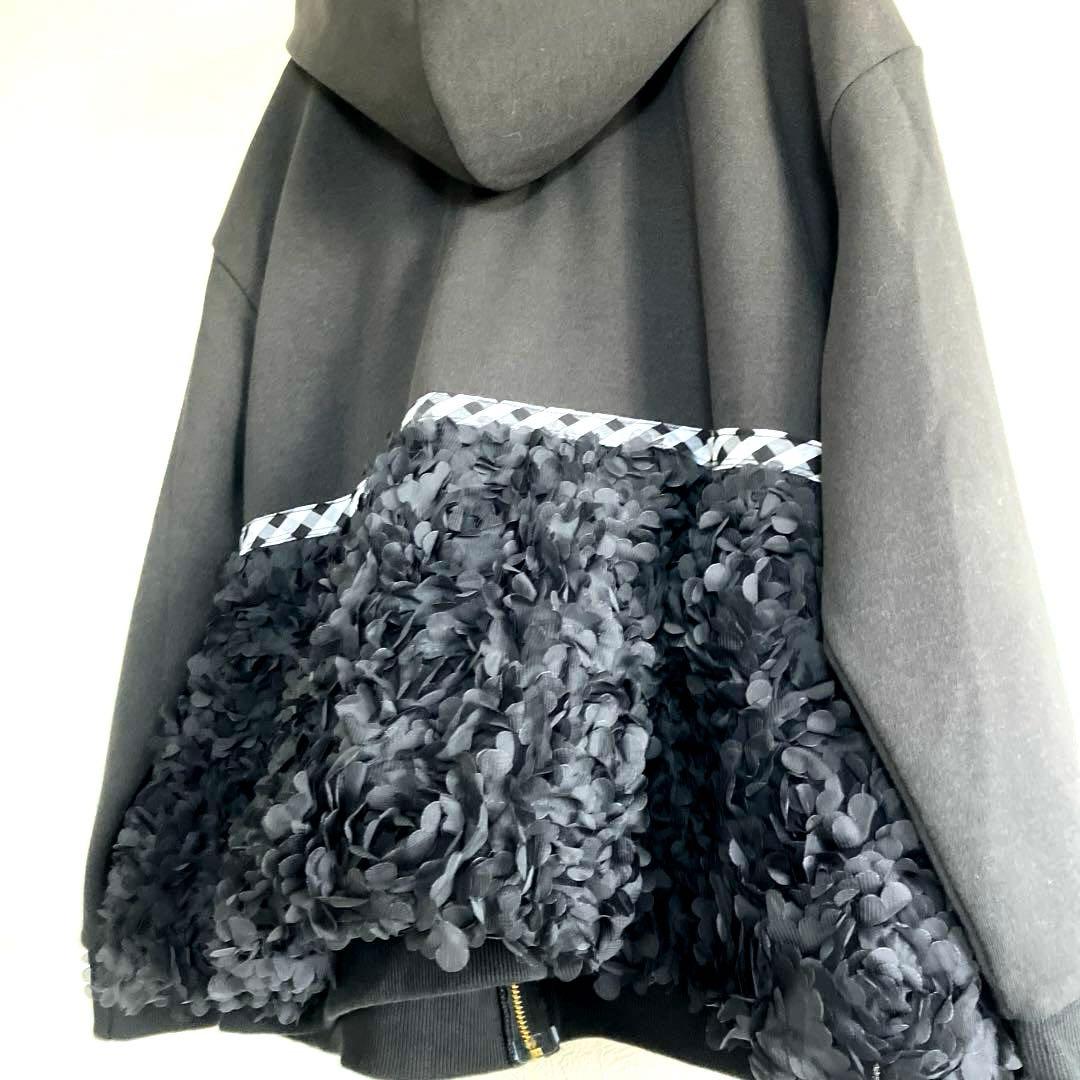 美品　make-ai フラワーチュールパーカー　チェック　ペプラム　フリル