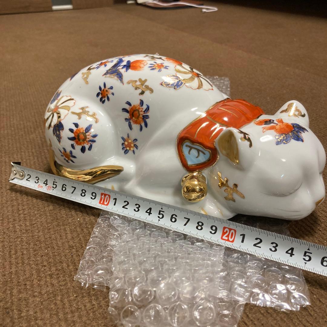 ポルカ様！九谷焼 眠り猫 置物 花柄