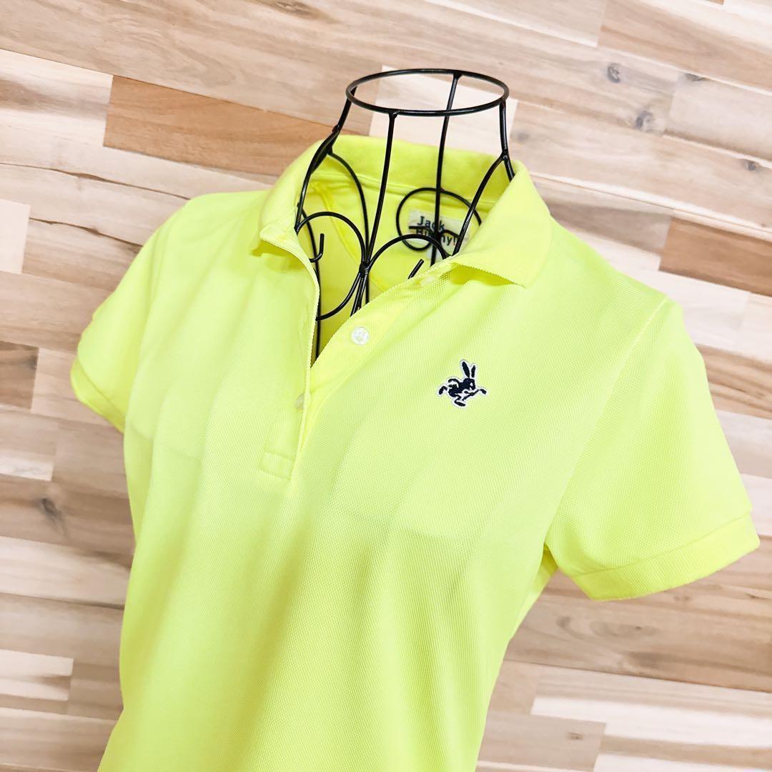 【ジャックバニー】ゴルフ 半袖ポロシャツ 蛍光色 ストレッチ 刺繍 イエロー×黒