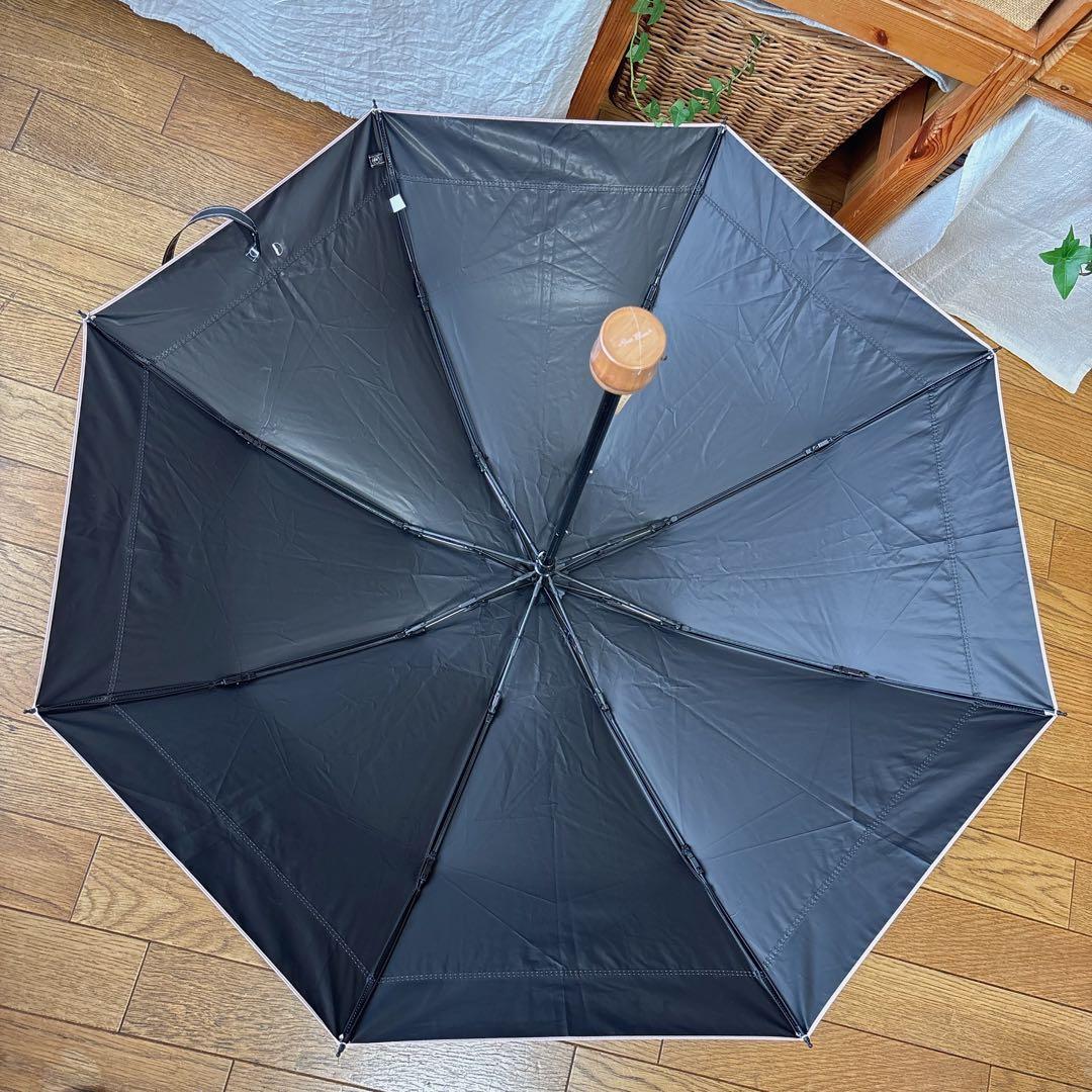 ロサブラン 日傘 3段折 黒 ピンク 完全遮光 折りたたみ 傘袋付き 晴雨兼用