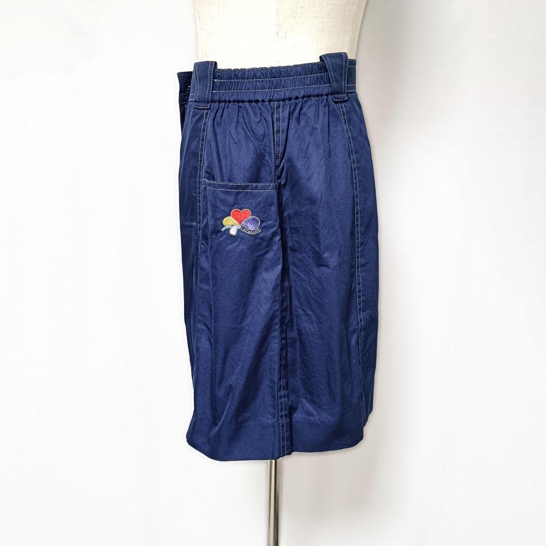 【極美品】レオナールスポーツ キュロットパンツ ロゴ刺繍 濃紺 L相当 綿100