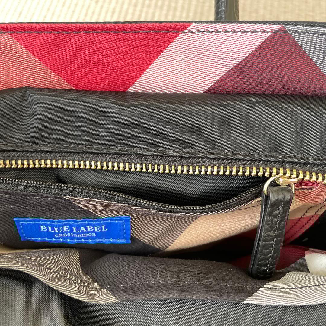 美品 ブルーレーベル トート バッグ ブラック バーバリー ミニ チェック柄