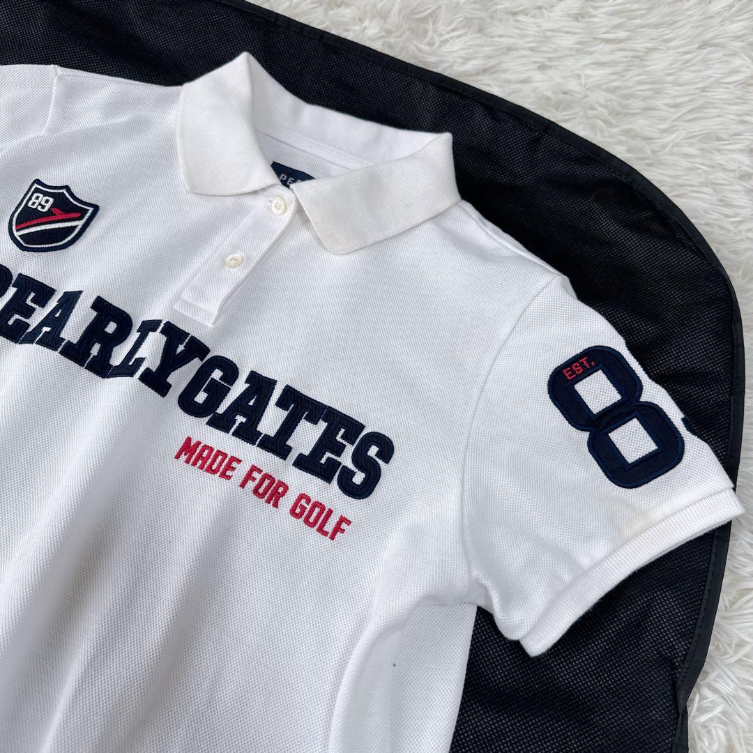パーリーゲイツ ポロシャツ 白 ゴルフウェア ワッペンロゴ レディース サイズ1