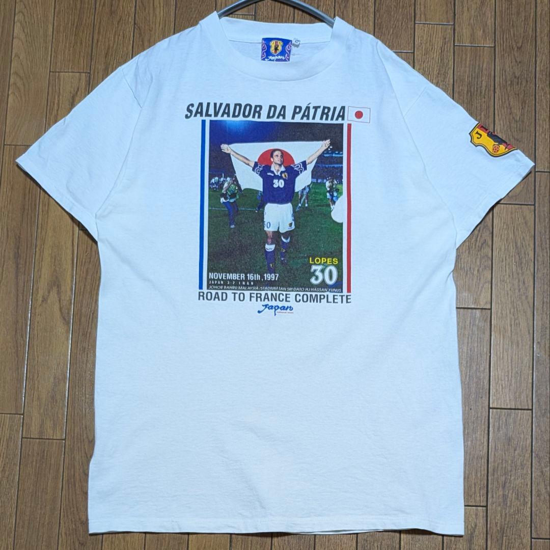 90s 日本製 サッカー日本代表　Ｔシャツ ロペスワグナー　Ｌサイズ　ホワイト