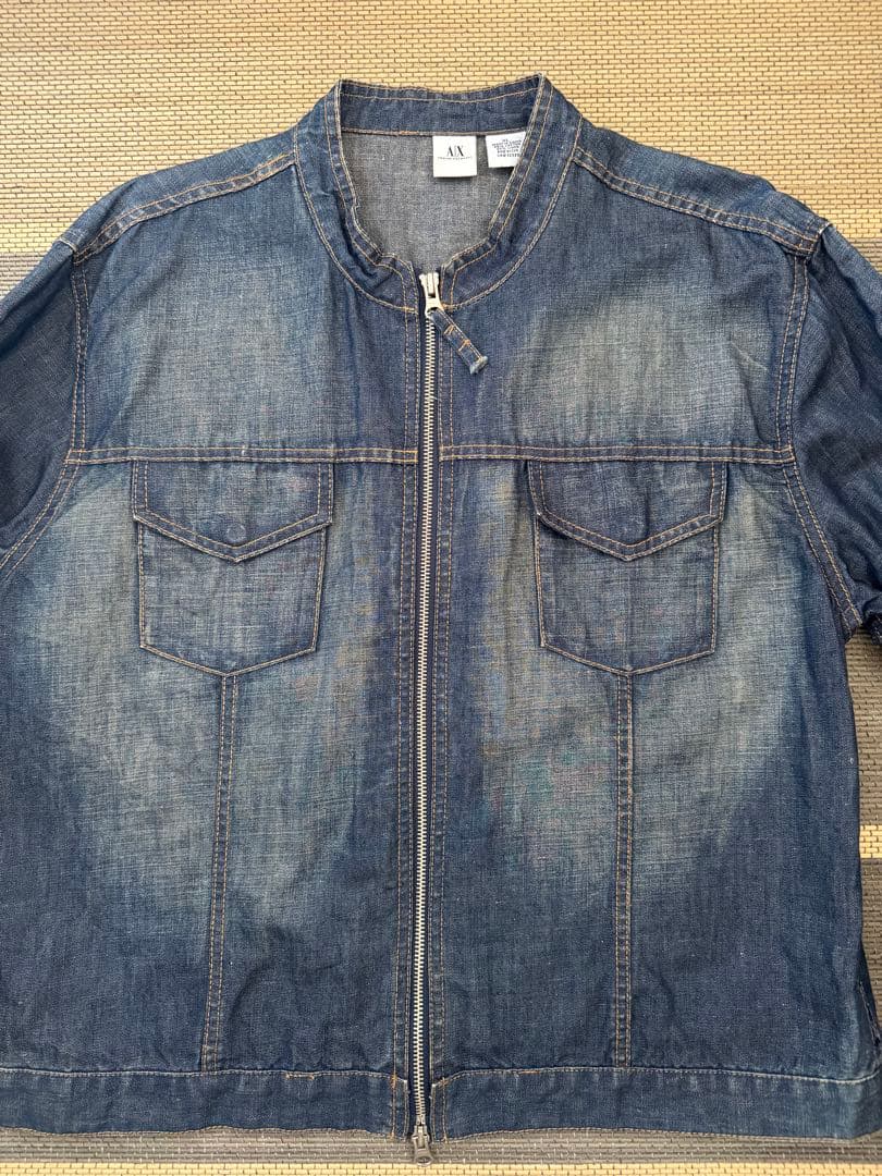 【極希少美品】アルマーニエクスチェンジ リネンMIXデニムライダースJKT