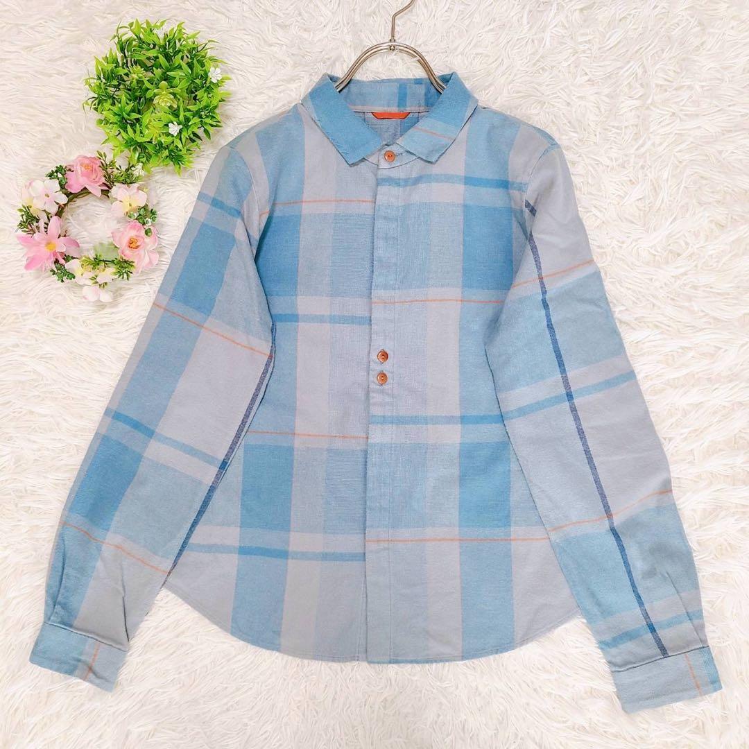 美品 【パラスパレス】 ネルシャツ チェック柄シャツ (M) ブルー系 可愛い