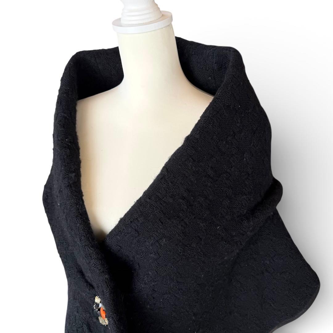 美品✨ルイヴィトン ウールショール ケープ ビジュー付き 裏地ロゴ総柄 ブラック