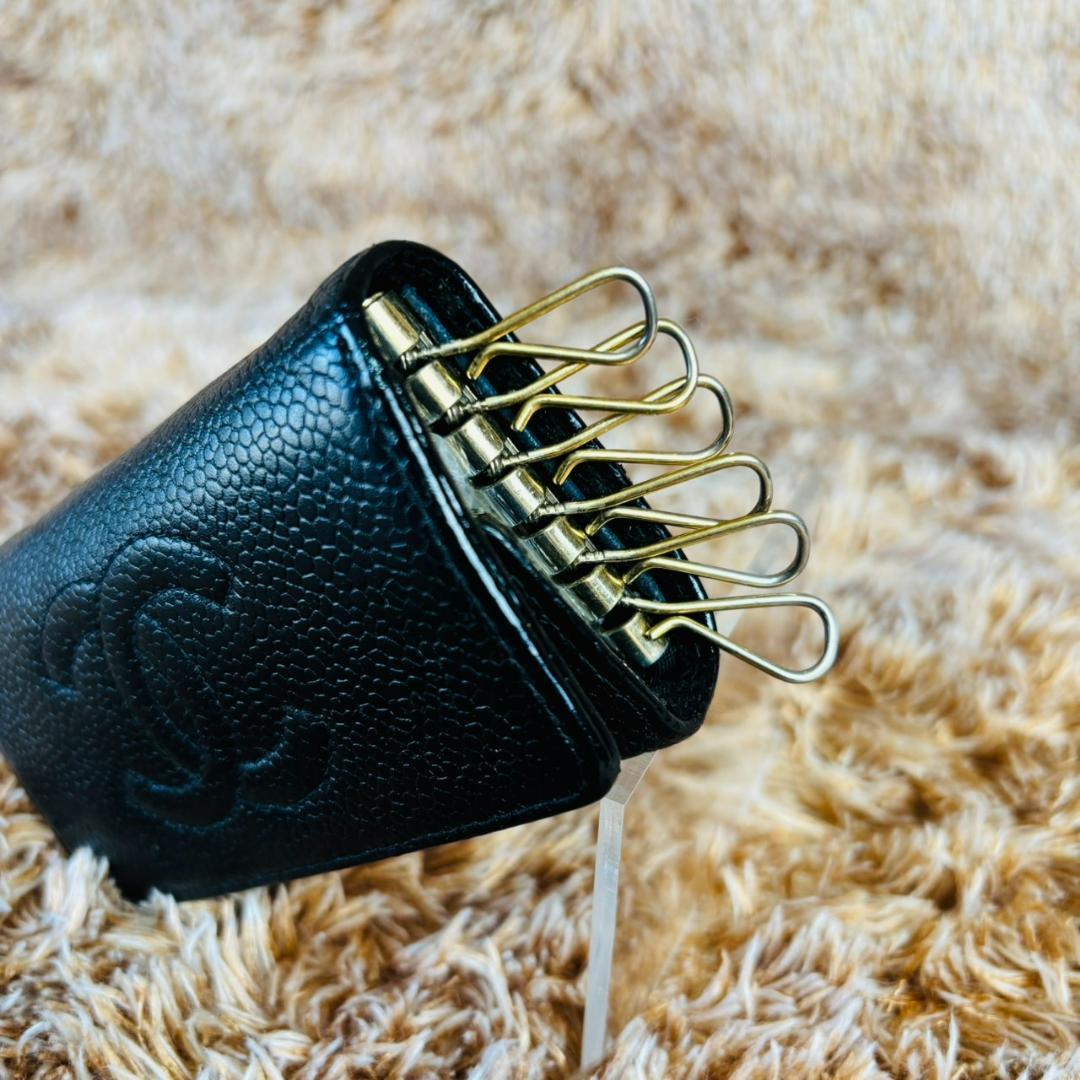【美品】CHANEL 6連キーケース ブラック ココマーク　キャビアスキン