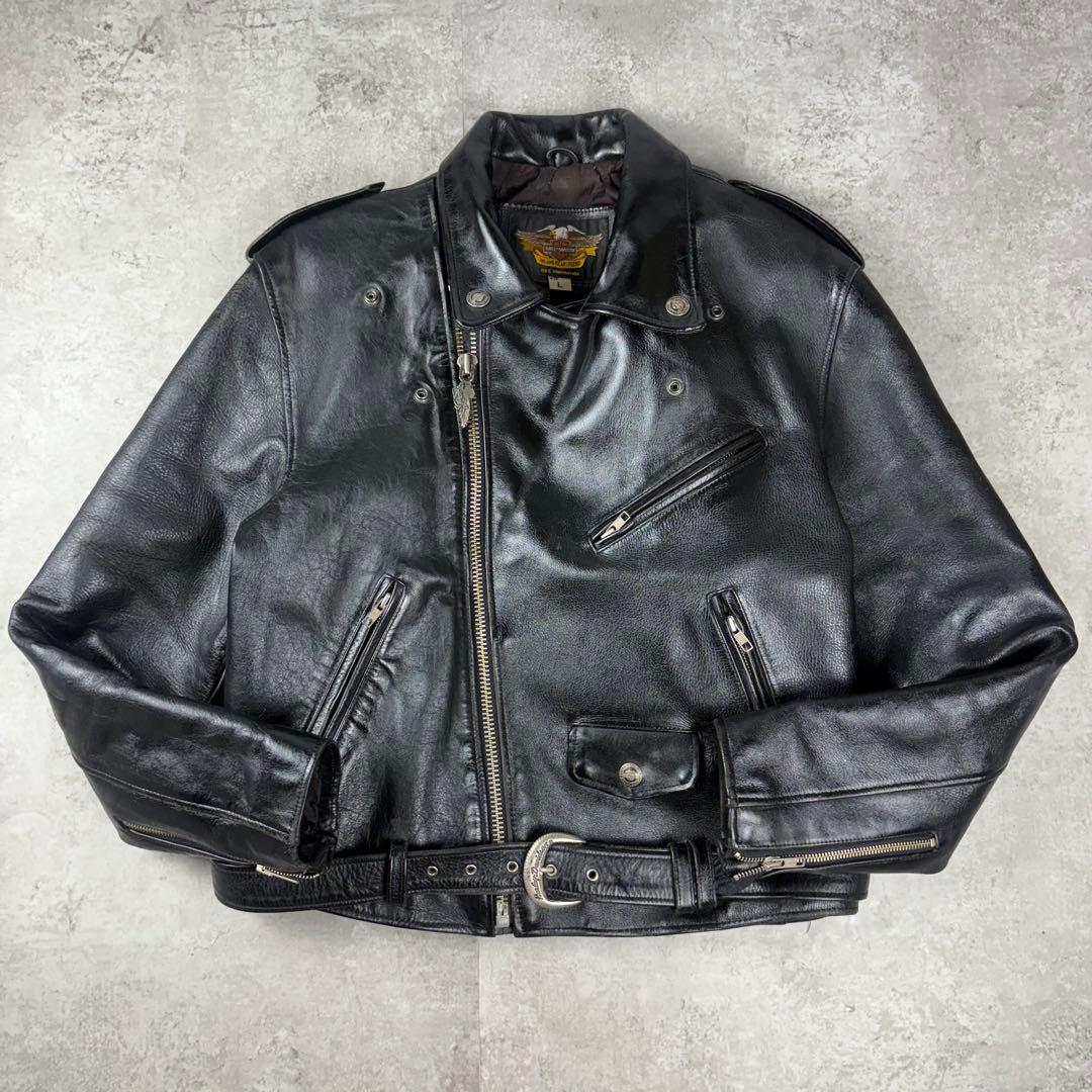 ハーレーダビッドソン　HARLEY ダブル　レザー　ライダースジャケット　L 黒