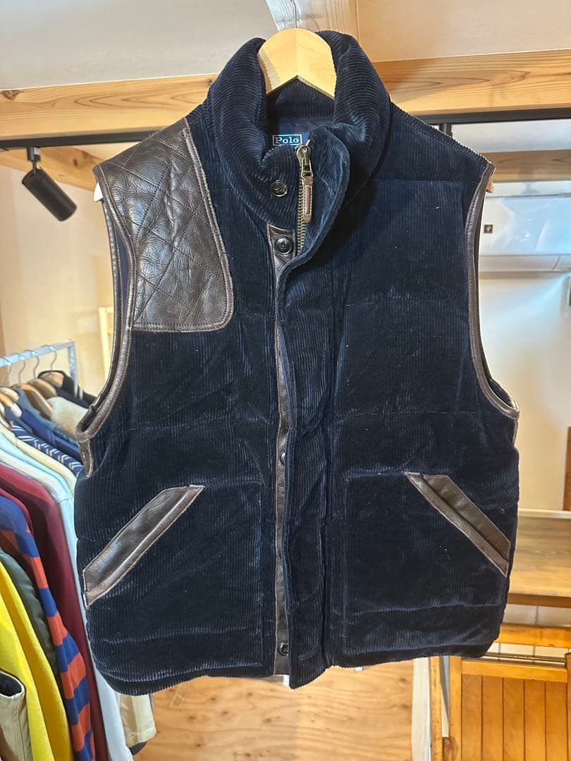 ラルフローレン　ダウンベスト　コーズ　レザー　ralph laurent L